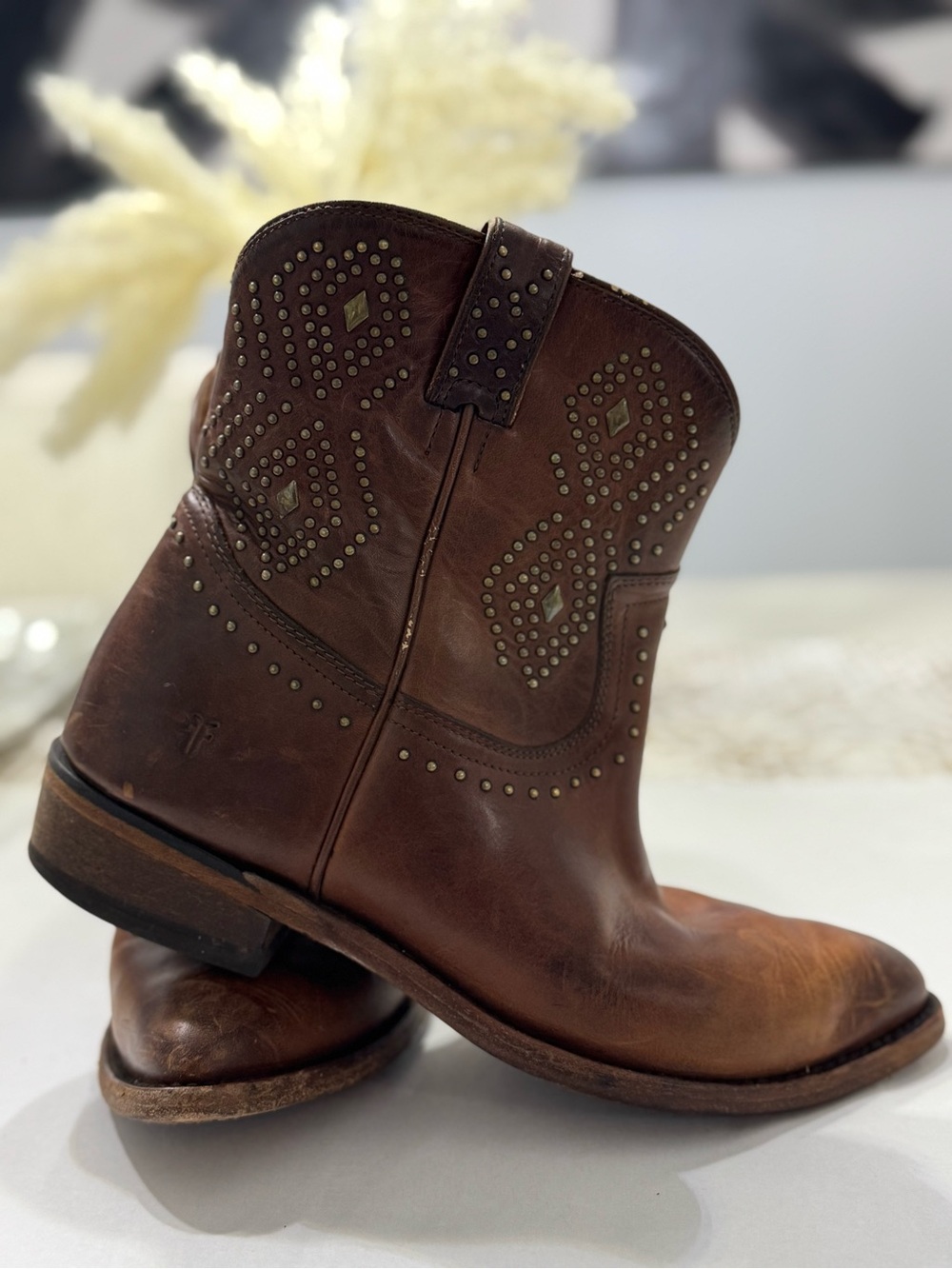 Frye Billy Studded Cowboy Boots. Classic Studded Western Boot - Brown